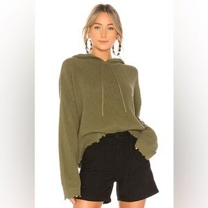 525 America women’s knit Hoodie raw hem Yellow small